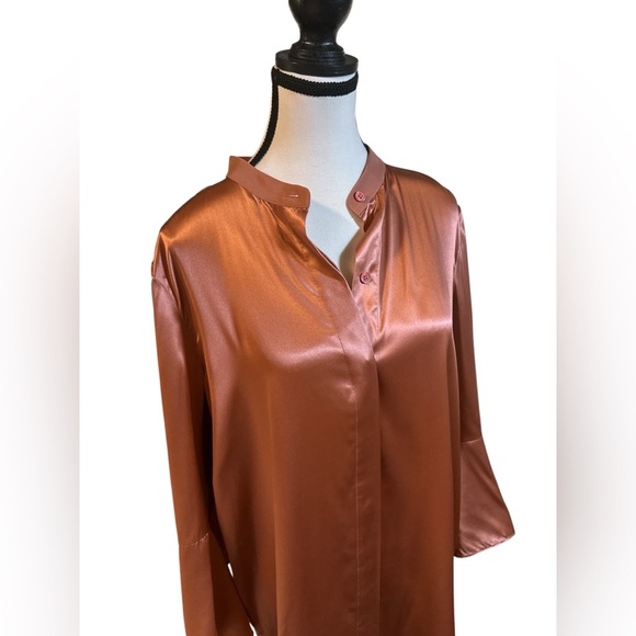 Lafayette 148 New York 100% Silk Copper Blouse with Bell Sleeves - Picture 4 of 7